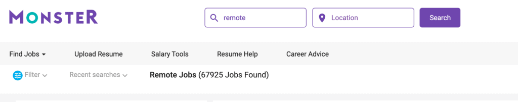 Monster remote job posting available