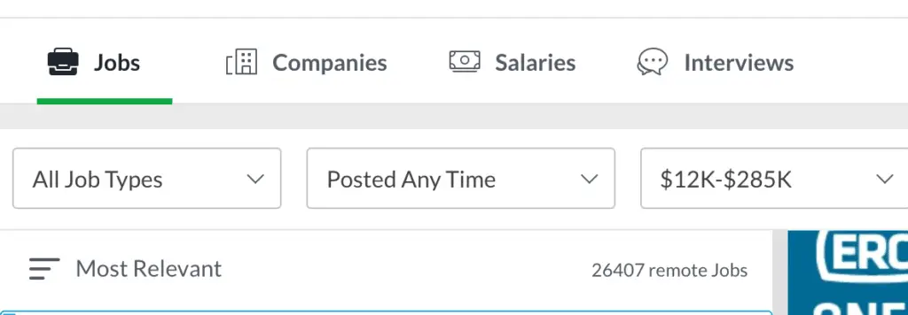 Remote search on Glassdoor
