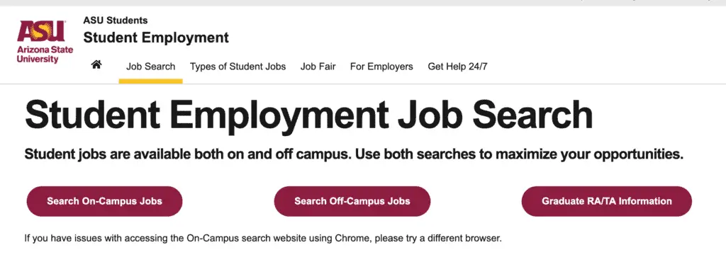 ASU Student Employment Job Search 