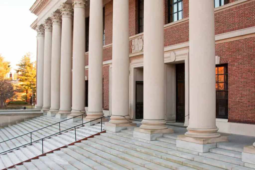 Harvard Library Entrance Columns and Steps in a sunny day
