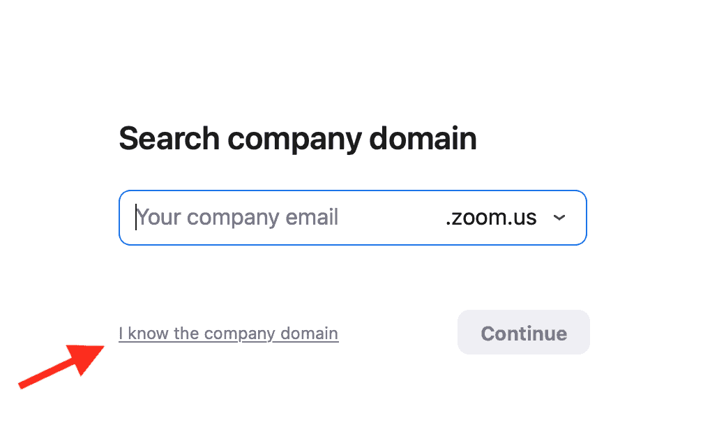 Search company domain page with a red arrow pointing to “I know the company domain”