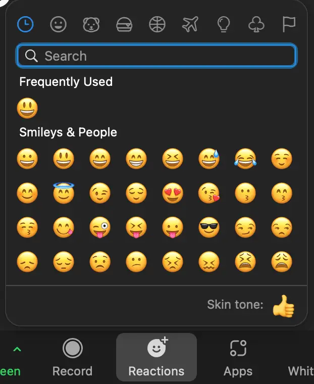 Zoom reactions. All of the available emojis.