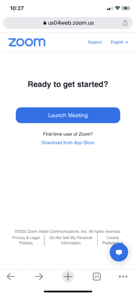 Launching Zoom app on phone