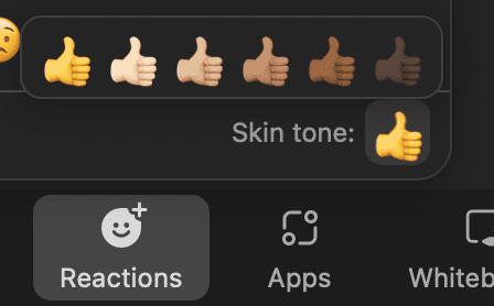 All the skin tone options on Zoom