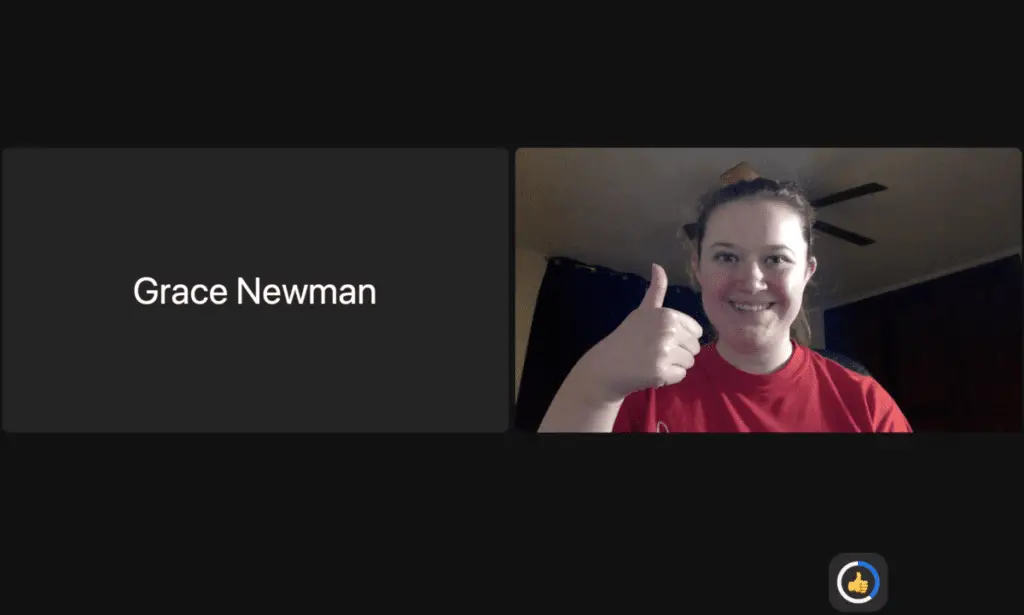 Picture of me using the gesture recognition for a thumbs up