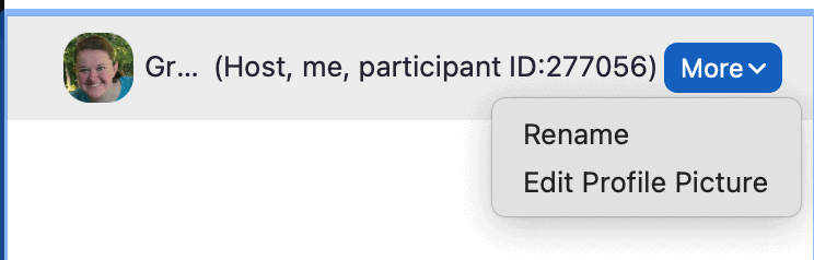 Participants list "More" option to show where the "Rename" button is