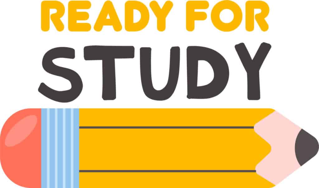 Clip art pencil with the words "Ready for study"