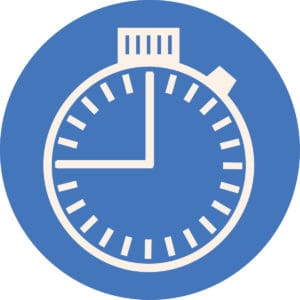 Blue circle with a stop watch in it
