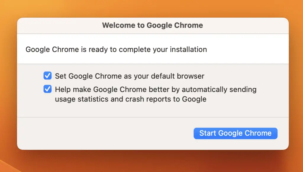 Welcome to Google Chrome page on Mac