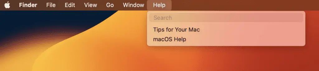 Mac menu help option