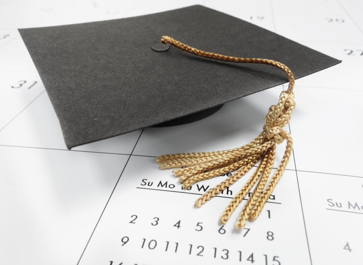 Closeup of graduation cap on a calendar