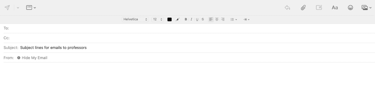 Blank email with "Subject lines for emails to professors" in subject line