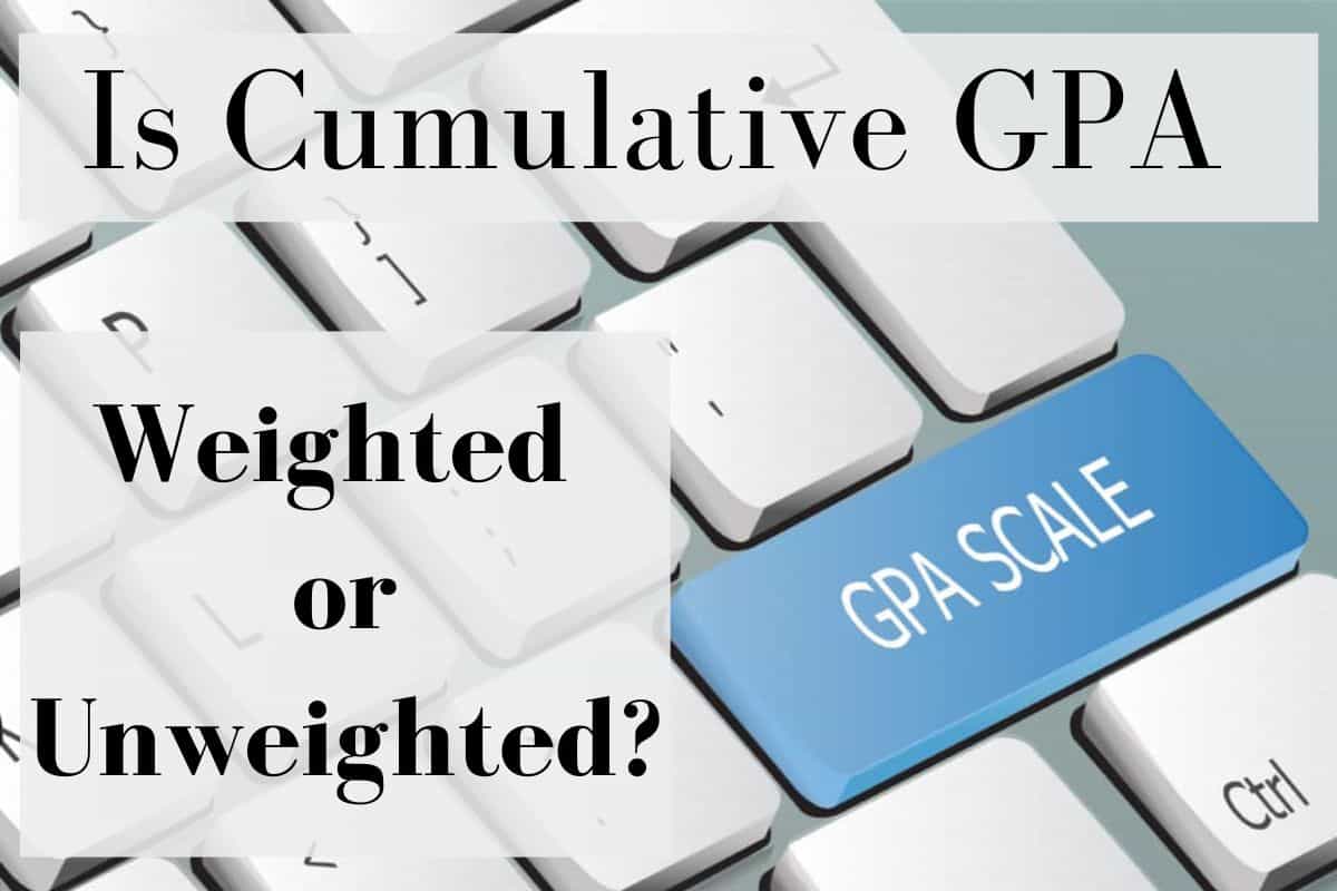 It says "Is Cumulative GPA Weighted or Unweighted?" on top of a picture with the enter key on a keyboard saying "GPA Scale"